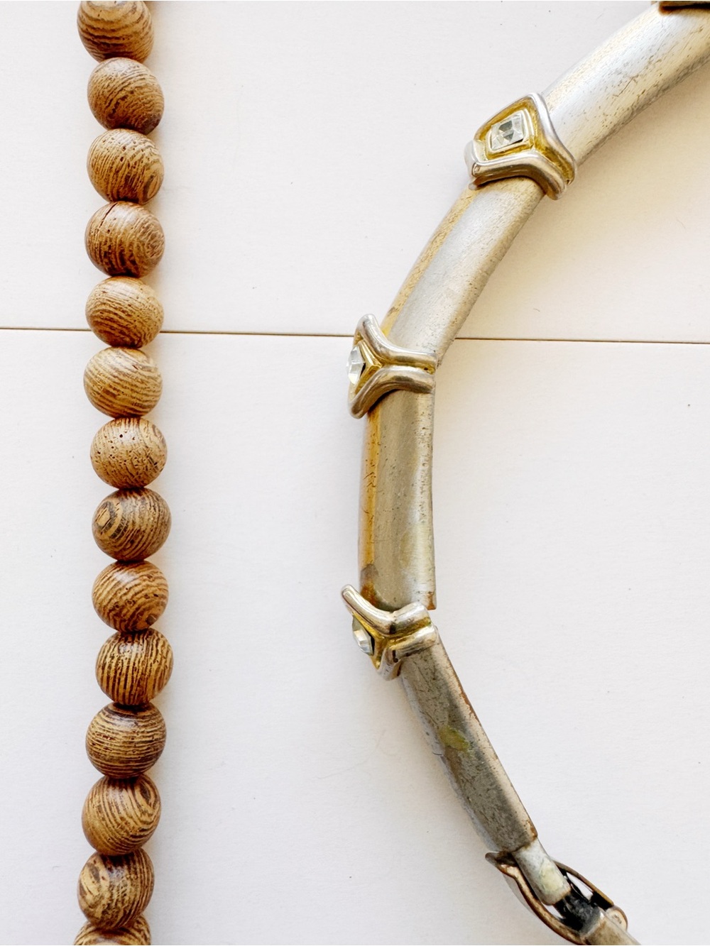 Handcrafted Brown Wood Bead Necklace with Silver-Tone Bamboo-Style Collar - Picture 5 of 5